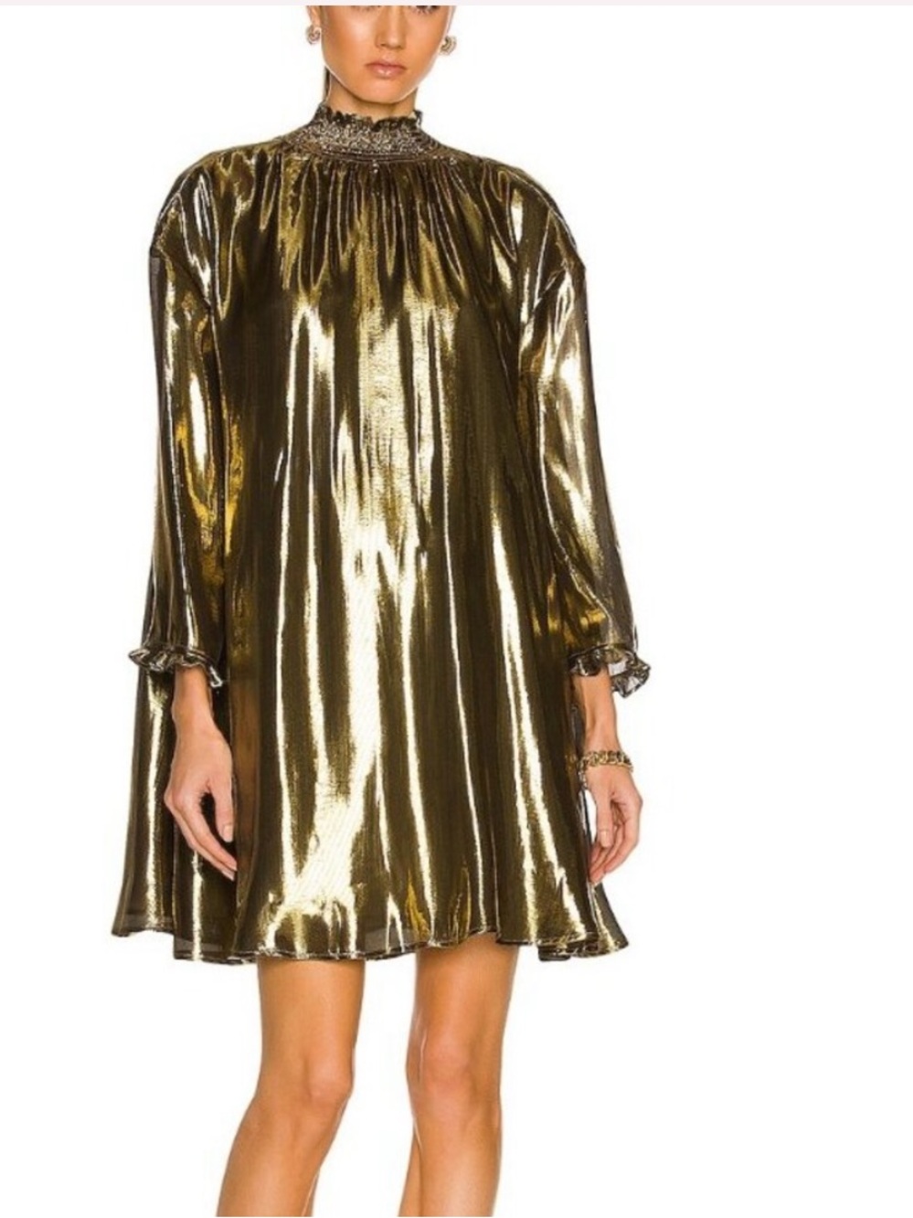 NEW $595 RHODE PRIYA METALLIC SILK BLEND TRAPEZE STYLE MINI DRESS SIZE M/L - Picture 7 of 14